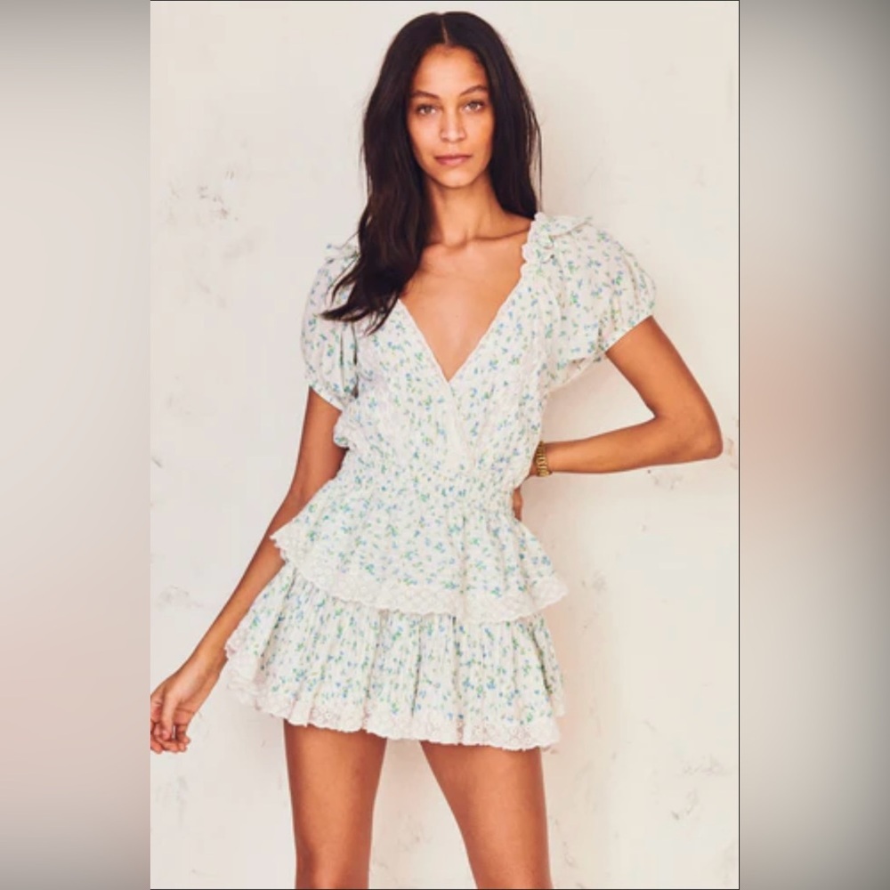 LoveShackFancy Carlo White Floral Mini Dress